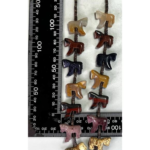 Zuni Sterling Silver Fetish Necklace Multicolor Jasper Rhodonite Carve Stone 28" - Picture 14 of 15